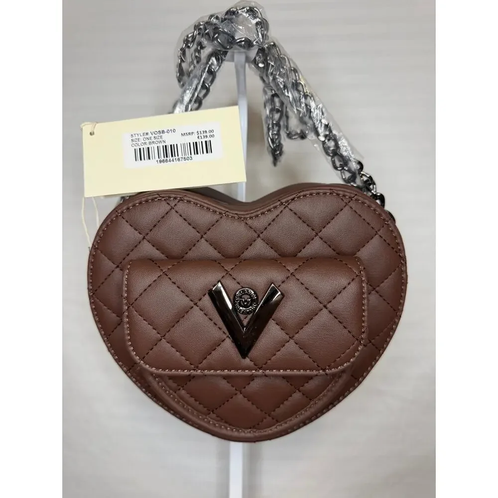 Valentino Orlandi Heart Crossbody MSRP $139 NWT Brown Quilted Vegan Leather